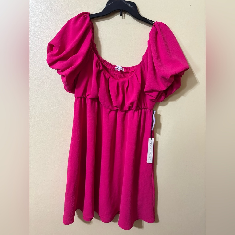 june & hudson Hot Pink Puff-Sleeve Babydoll Tunic - Picture 5 of 9